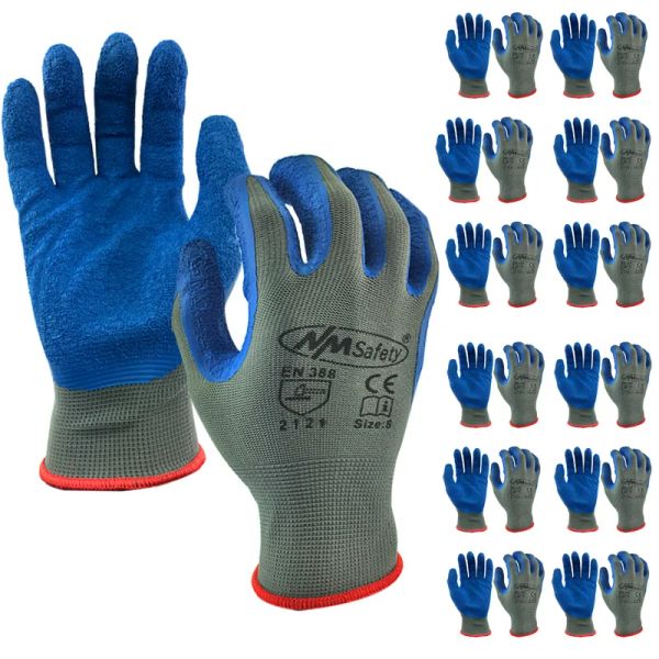 Gants 12 paires non glisser épaississent les gants de sécurité en caoutchouc en caoutchouc gants en revêtement de palmier gants de travail mécaniciens pour le jardin