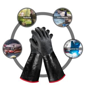 Gants 14/18 pouces Gants de barbecue de cuisine Revêtement en néoprène Résistance à la chaleur à haute température pour barbecue, jardinage, industriel épais