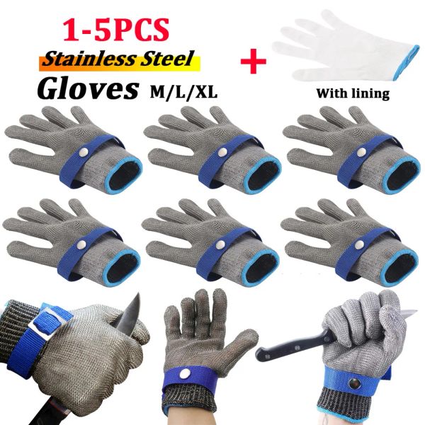 Gants 15pcs gants en acier inoxydable gants de jardin anticulées de sécurité coupure de coup de coucouage