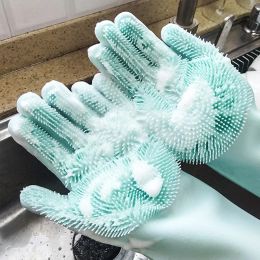 Handschoenen 1Pair Vaatwasrereinigingshandschoenen Magic Siliconen Rubberen Dish Washandschoen voor Huishoudelijke Schakel Keuken Schoongereedschap Scrub