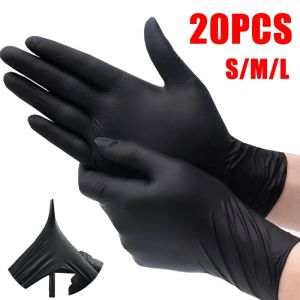 Gants 20/100Pack gants en Nitrile jetables noir sans Latex tatouage nettoyage gant de protection pour le travail cuisine outils de cuisson