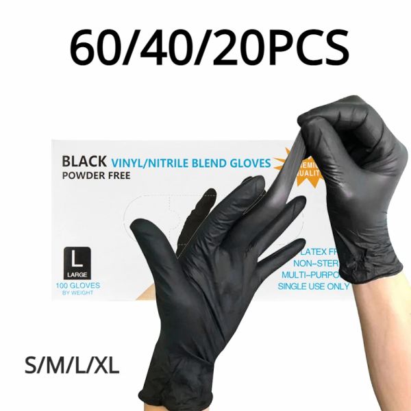 Gants 20/40 / 60pcs Gants de nitrile noir jetable pour la cuisine s / m / l / xl gants noirs ménagers gants de nettoyage étanches