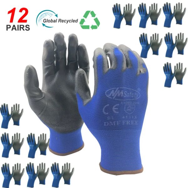 Gants 24 pièces / 12 paires Gardening Safety Guantes avec 13 calibre en nylon en nylon trempé PAB Palm Security Work Glove