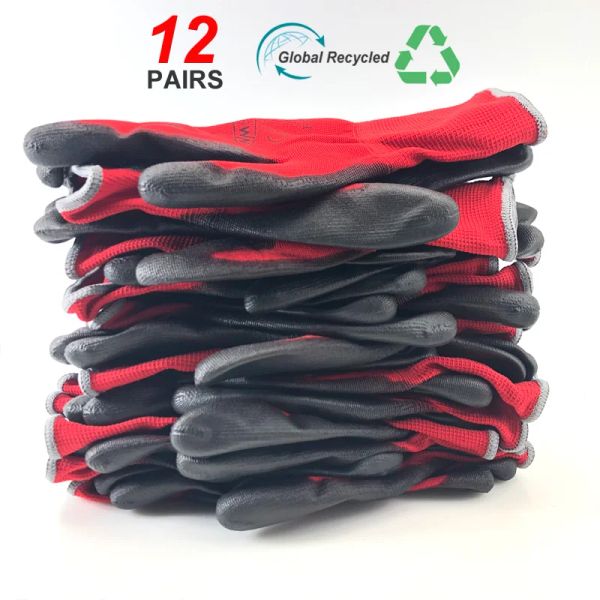 Gants 24 pièces / 12 paires respirant durable confortable confortable sans couture en nylon trempé PU Palm Safety Protective Work Gloves Gloves.