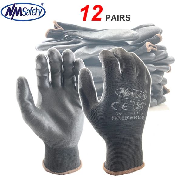 Gants 24 pièces / 12 paires de travaux à main électrique gants pour hommes en tricot noir en nylon trempé en caoutchouc de protection de sécurité
