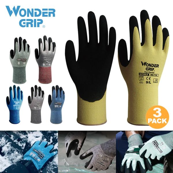 Gants 3 paires gants anticués niveau 5 gants résistants à la coupe Certifiés Protection des mains, jardinage enduit en caoutchouc en latex et gants de travail