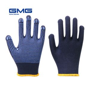 Gants 3 paires gants de travail professionnels GMG Navy Blue Polycotton Shell Bleu Pvc Dots revêtements Glants de sécurité du travail Gants de coton