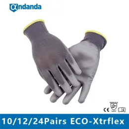 Handschoenen en en en 24 paren werkhandschoenen beveiligingsbescherming industriële handschoen ecoxtrflex polyester palm gedompeld grijze pu handschoen voor werktuin