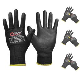 Handschoenen Zwart gesneden niveau D beschermen algemene werk van werkveiligheid, dunne PU -handpalm en vingertoppen gecoat, behendigheid, grip, ademend
