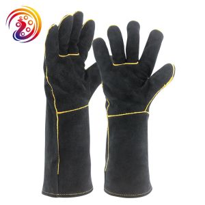 Gants de soudage noir gants gants pour jardinage / cuisinière en bois / antibite / lourds usage / cheminée / barbecue résistant à la chaleur