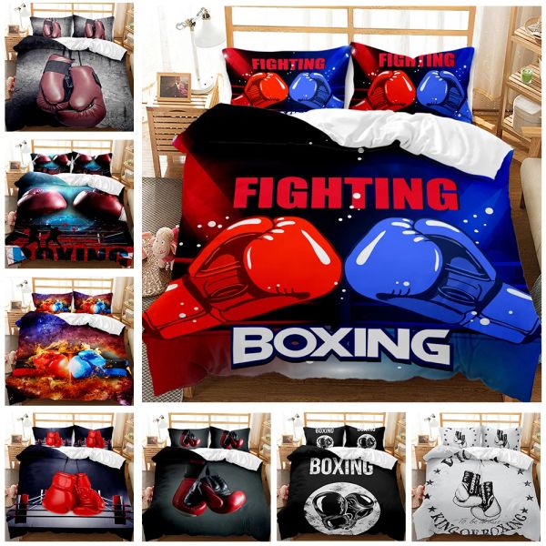 Gants boxe gants couvercle de couette reine / king size for kids adolesce garçons hommes adultes jeu de boxe de boxe couverture de couette compétitive, rouge noir