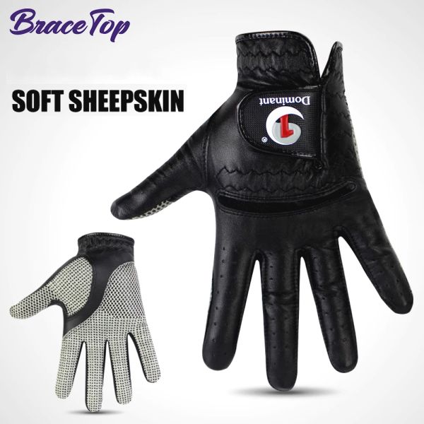 Gants bracetop 1 paire gants de golf masculins main gauche main droite respirante pure peau de mouton avec granules anti-aslipt gants de golf noir