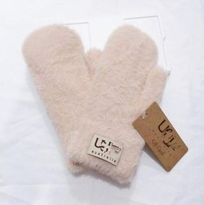 Winter Warm Plush Windproof Five-Finger Mittens with Fur Integrated Plus Velvet Suede Anti-Slip Cycling Gloves