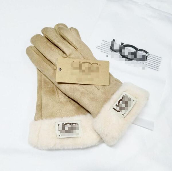 Gants Designer Automne et hiver chaud peluche coupe-vent mitaines à cinq doigts fourrure intégrée plus velours daim anti-dérapant cyclisme lettre marque gants UG2