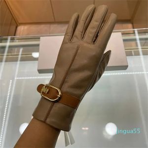 Guantes de diseñador para mujer, guantes de invierno, guantes de protección para los dedos, guantes de cuero con pantalla táctil, forro polar cálido para ciclismo en el interior