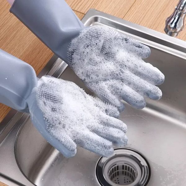 Gants gants de nettoyage de lave-vaisselle gants magiques de lavage de plats en caoutchouc en silicone pour épluties éponge à éponge de cuisine outils de nettoyage