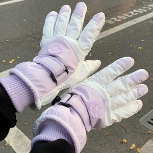 Guantes para mujer en invierno pueden tocar la pantalla ciclismo puntos a prueba de viento y de invierno con lana gruesa impermeable y antideslizante cálido invierno