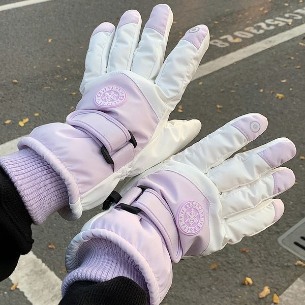 Les gants pour femmes en hiver peuvent toucher l'écran cyclisme points coupe-vent et résistants à l'hiver avec de la laine épaissie imperméable et antidérapante hiver chaud