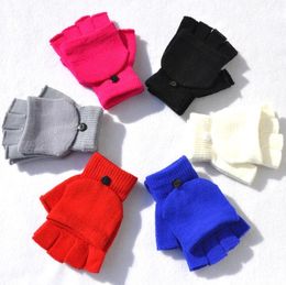 Gants d'hiver mitaines pour femmes hommes demi-doigt main chauffe-poignet couverture rabattable filles garçons extérieur chaud haute qualité femme gant cadeau