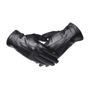 Gants gours hiver vrais gants en cuir hommes noirs gants de chèvre authentique en molleton doublé de mode chaude conduite