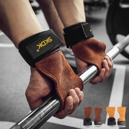 Handschoenen gym grips voor mannen vrouwen koehid palmbeschermers gewichtheffen fitness workout handschoenen grepen met pols wraps trainingsapparatuur