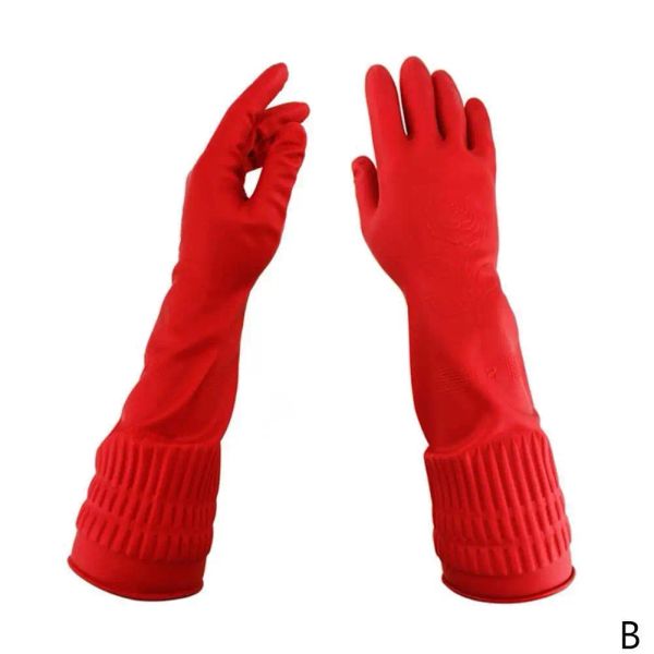 Gants de cuisine gants lavage plats nettoyage lavage rouge long manche en caoutchouc étanche-outil d'outil de latex