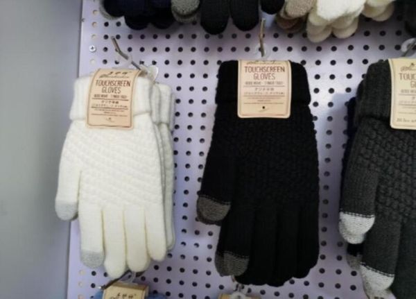 Guantes de lana de punto Hombre Mujer Invierno Mantener abrigado Mitones gruesos Lana de punto Dedo completo Pantalla táctil Guantes de ciclismo al aire libre 2 piezas por par 26222808