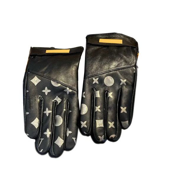 Gants lettre imprimer cinq doigts gants pour hommes designer mitaines en cuir noir extérieur gants tactile en peluche