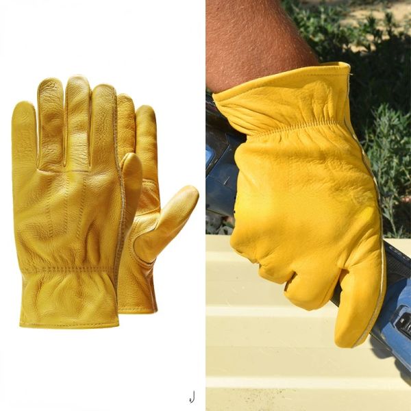 Gants de travail homme gants pour les services publics pour le jardinage en bois / coupe / construction / moto, gants en cuir résistant à l'abrasion