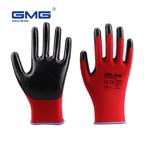 Gants de travail masculin gant nitrile étanche GMG GMG polyester noir lisse gants nitrile Construction de travail automatique de travail