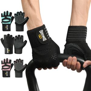 Gants hommes Femmes Ventilated Gym Workout Gants avec un support enveloppe du poignet Protection de la paume complète pour l'entraînement à l'haltérophilie traction de fitness