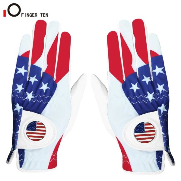 Guantes nuevos Guantes de golf suaves y transpirables Hombres de cuero Mano izquierda pareja con la mano derecha con marcador de pelota de bandera de EE. UU.