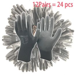 Handschoenen NMSAFETY 24PIEUWEN/12 Paren Veiligheid Werkhandschoenen Black Pu Nylon Cotton Glove Industrial Protective Work Handschoenen