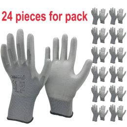 Gants nmsafety de haute qualité 24 pièces / 12 paires gants de travail avec du revêtement de paume en caoutchouc PU Gant de protection de la sécurité