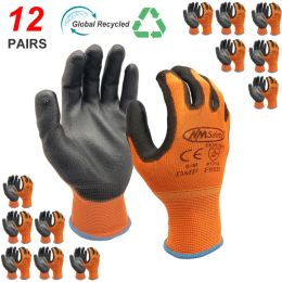 Handschoenen NMSAFETY LICHT DOOP GULLEN BESCHERFTE VEILIGHEIDSTADE HANDHANDEN Gebreide nylon gedompeld PU -rubberveiligheidshandschoenen.