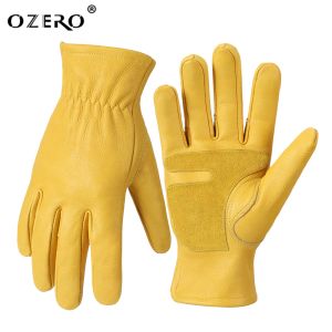 Gants gants de travail en cuir ozero gants gants flex gants de jardinage de vache dur pour la coupe en bois / construction / camion conduite / jardin / ouvriers