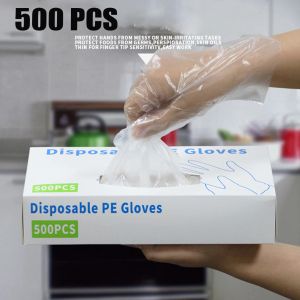 Handschoenen PE Duidelijke wegwerphandschoenen Transparante plastic handschoenen Latex Gratis voedselvoorbereidingsveilige handschoenen voor het koken van reiniging BBQ keuken dingen