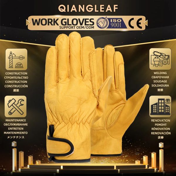Gants Qiangleaf Cowhide Rock Rock Rock Sport Safety Protection en cuir Glove Glove Grinceing Soudage Gants de travail polyvalents 527NP