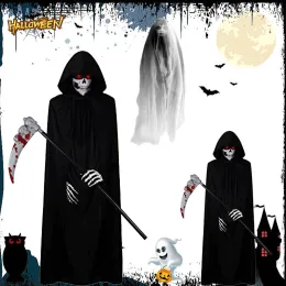 Gants effrayants Halloween Ghost Reaper Costume Cape Cape Cap Skull Mask Gants Scythe Set Adult Kids Horror Grim Reaper Halloween Decoration