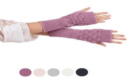 Guantes lisos largos de lana para mujer, calentadores de brazos tejidos, mangas flexibles para dedos desnudos, guantes sin dedos negros y grises 8535915