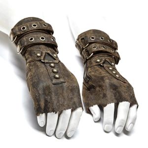 Handschoenen Steampunk Militaire Motocycle Handschoenen Gothic One Pair Mens Black Bruine Colors Fingerless Gloves Medieval Cosplay Accessoires