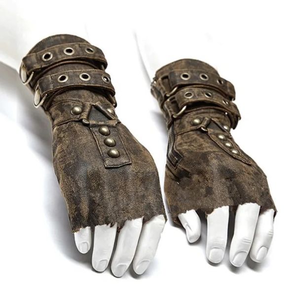 Gants steampunk militaire motocycle gants gothic one paire masque noir brun couleurs gants sans doigt accessoires de cosplay médiéval