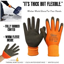 Gants gants de sécurité thermique de travail, doublure en toison entièrement chaude à l'intérieur, enlacée en chouchou de l'eau en caoutchouc, paume anti-aslip, usage hivernal
