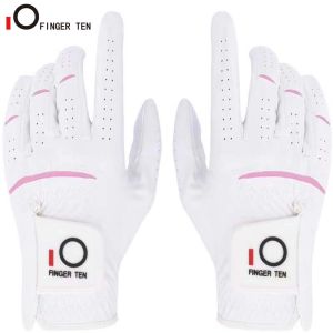 Guantes blancos de golf guantes para mujeres cuero cabretta xs s m l xl húmedo caliente agarre frío damas izquierda guante diestro envío