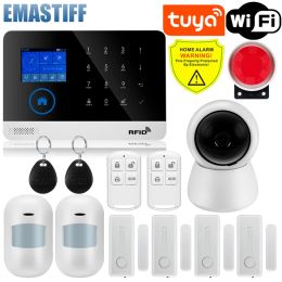 Gants Wireless Tuya App Sim GSM Home Rfid Burglar Security LCD Touch Keyboard WiFi GSM Système d'alarme Kit de capteur russe, voix espagnole