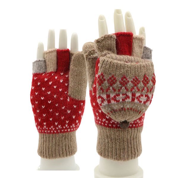 Gants avec velours ajouté et gants demi-doigts épais d'automne et d'hiver pour hommes et femmes, gants chauds à rabat, gants tricotés en laine