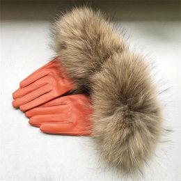 Gants du vrai mouton de mouton de mouton fourrure en cuir véritable gant gant hiver style chaud mode naturel naturel fox fur fur oversize