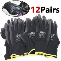 Handschoenen Wonder Grip 24Pieces/12 paren Veiligheid Werkhandschoenen Black Pu Nylon Cotton Glove Industrial Protective Work Gloves