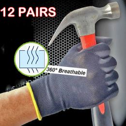 Gants de travail gants gants mécaniques 12 paires en polyester noir nylon anti-glissement gants de type anti-statique PU1350