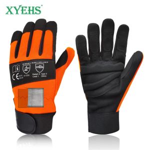 Gants xyehs 1 paire en cuir tronçonneuse de tronçonneuse de sécurité gants de la scie protection sur les deux mains en arrière du gant mécanic